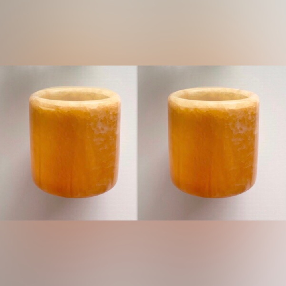 Golden Amber Onyx Cylinder Candle Holders / Set of 2